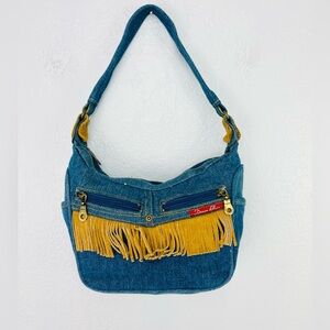 Y2K Denim Blue Jean Fringe Boho Shoulder bag